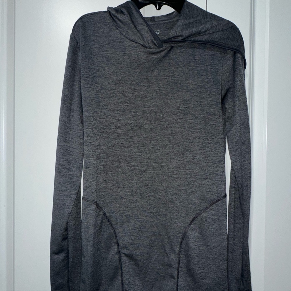 Gray Women's dry-fit athletic long sleeves with hoodie